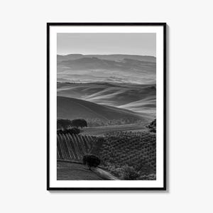 Tuscany Hills Black and White Fine Art Photo Print, Italy Landscape Wall Decor