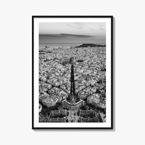 Barcelona Skyline Black and White Fine Art Photo Print, Catalonia Spain Poster