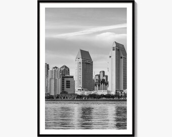 San Diego Skyline Black and White Fine Art Photo Print, California Poster Wall Decor