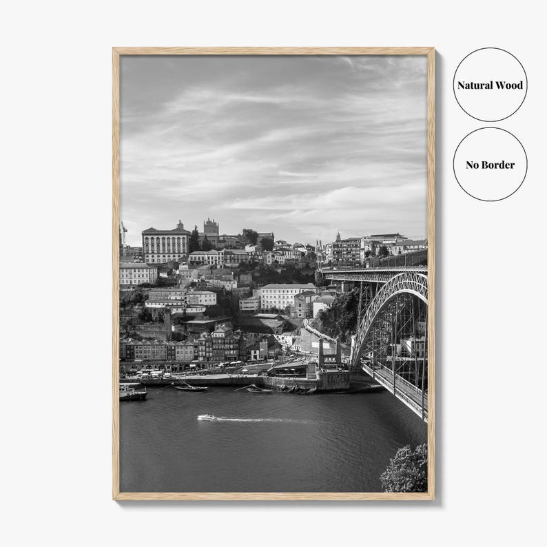 Porto Skyline schwarz weiss Fine Art Foto, der Douro Fluss Portugal Poster Bild 16