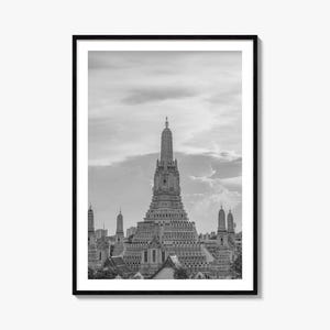 Bangkok Black and White Fine Art Photo Print, Wat Arun Temple Poster, Thailand Poster