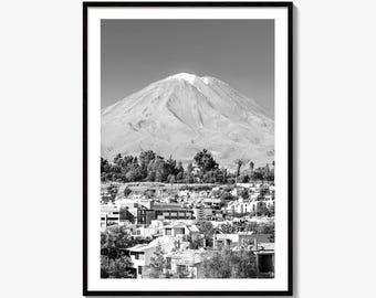 Arequipa Black and White Fine Art Photo Print, El Misti Volcano, Peru Poster