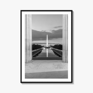 Impresión fotográfica en blanco y negro de Washington D. C., póster del estanque reflectante del monumento a Lincoln