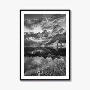Áustria Foto Pôster Impressão No 2, Paisagem Alpina Preto e Branco Arte de Parede, Fotografia de Paisagem Alpina, Viagem Alpina, Mapa Pôster
