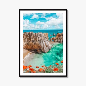 Algarve Portugal Fine Art Photo Print, Beach Cliff Coastline, Turquoise Water Wall Decor image 1