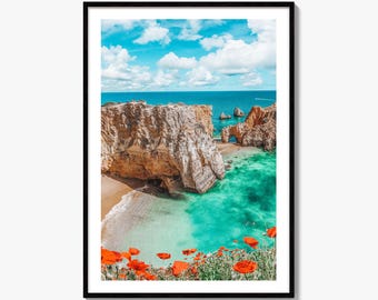 Algarve Portugal Fine Art Photo Print, Strand Klippe Küste, Türkis Wasser Wand Dekor