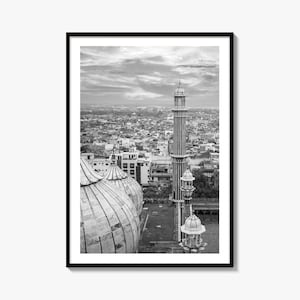 Impresión fotográfica en blanco y negro de Delhi, póster de Jama Masjid, India