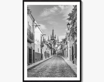 Impresión fotográfica artística en blanco y negro de San Miguel de Allende, póster de Guanajuato, México