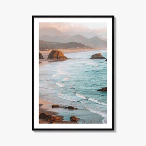 Póster colorido de Cannon Beach, arte mural fotográfico de Cannon Beach, decoración de Cannon Beach, impresión de viaje de Cannon Beach, póster de mapa callejero, mapa de la ciudad