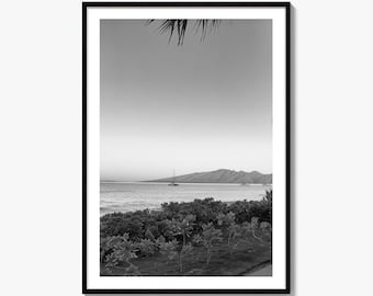 Lahaina Black and White Fine Art Photo Print, Kaanapali Beach, Molokai, Maui Hawaii Poster