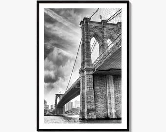 Brooklyn Bridge Black and White Fine Art Photo Print, NYC Wall Decor Poster, USA