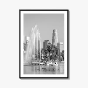 Echo Park Black and White Fine Art Photo Print, Los Angeles Skyline Poster