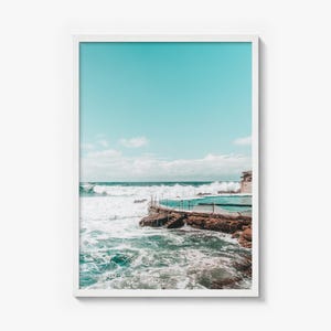 Bronte Beach Ocean Pool Fine Art Photo Print, sydney poster, full image (no border) in a white wood frame