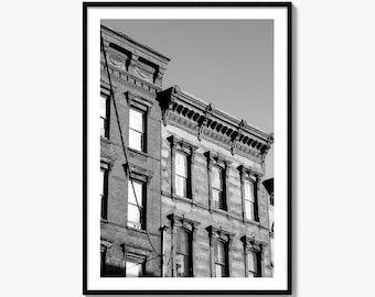 Hoboken zwart-wit fine-art fotoprint, New Jersey brownstones poster