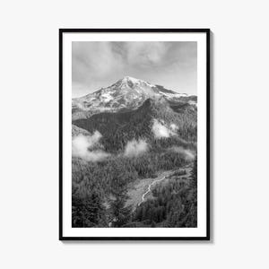Mount Rainier Foto Poster Druck, Mount Rainier Schwarz, Weiß, Wandkunst, Mount Rainier Wand Fotografie, Reise, Karte Poster