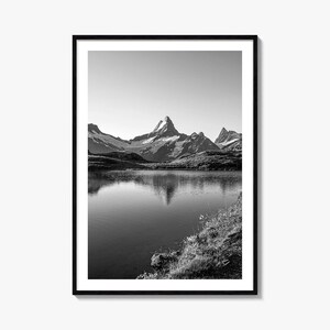 Zwitserland fotoposterafdruk, zwart-witte muurkunst Zwitserland, fotografie Zwitserland, reizen Zwitserland, kaartposter