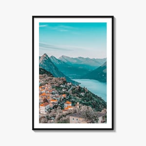 Impresión fotográfica de bellas artes de Lugano, lago de Lugano, póster de Ticino, Suiza, Monte Bre
