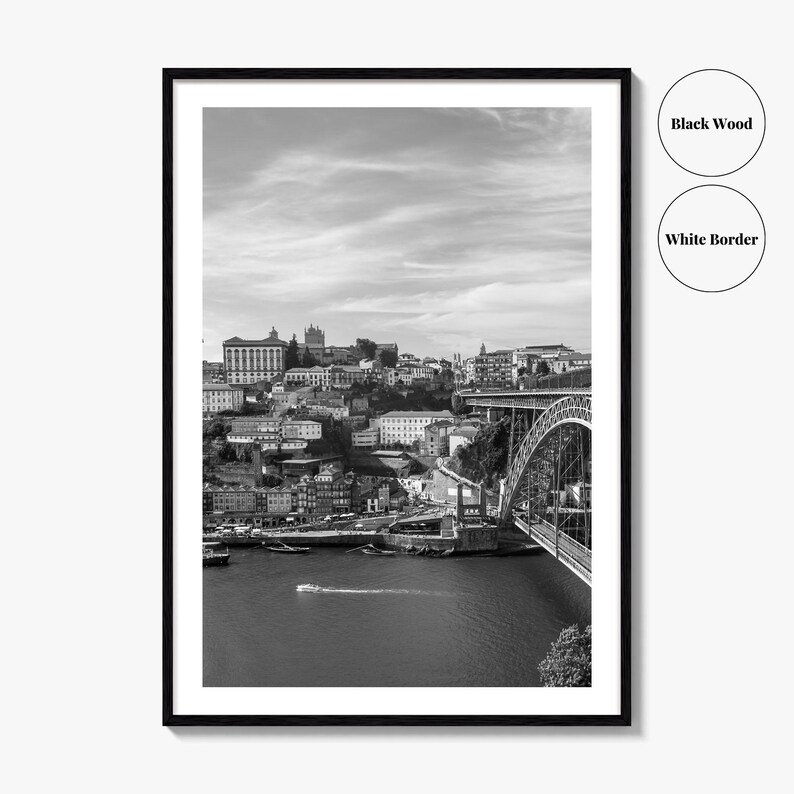 Porto Skyline schwarz weiss Fine Art Foto, der Douro Fluss Portugal Poster Bild 6