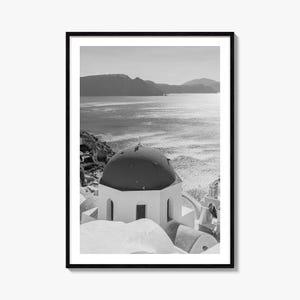 Santorini, Griekenland zwart-wit Fine Art fotoprint, muurposter Cycladen, Griekse eilanden