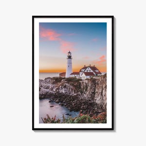 Impressão fotográfica artística de Portland Head Light, pôster do farol de Cape Elizabeth, Maine, EUA