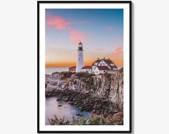Stampa fotografica artistica di Portland Head Light, poster del faro di Cape Elizabeth, Maine, USA