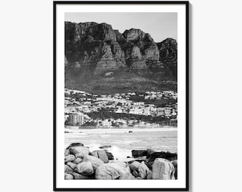 Cape Town Black and White Fine Art Photo Print, Camps Bay South Africa Poster