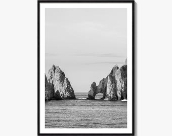 Cabo San Lucas Black and White Fine Art Photo Print, El Arco Mexico Poster