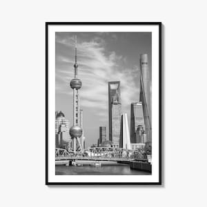 Shanghai Photo Poster Print, Shanghai Black and White Wall Art, Shanghai Wall Photography, Shanghai Travel, Shanghai Map Poster
