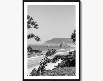 Cannon Beach Foto Poster Druck, Cannon Beach Schwarz Weiß Kunst, Cannon Beach Fotografie, Cannon Beach Reise, Karte Poster