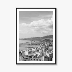 Stampa poster con foto di Trieste, arte murale in bianco e nero di Trieste, fotografia murale di Trieste, viaggio a Trieste, poster con mappa di Trieste