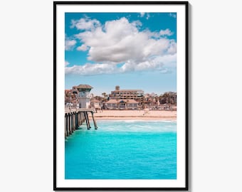 Huntington Beach Fine Art Photo Print, Lifeguard Tower, Pier, Orange County California USA