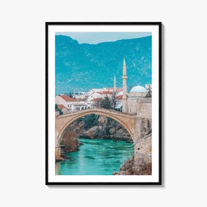 Impressão de pôster colorido da Bósnia e Herzegovina, arte de parede com fotos da Bósnia e Herzegovina, decoração de parede, impressão de viagem, pôster de mapa de rua, mapa da cidade