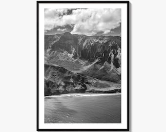 Na Pali Coast Black and White Fine Art Photo Print, Kauai Hawaii Poster