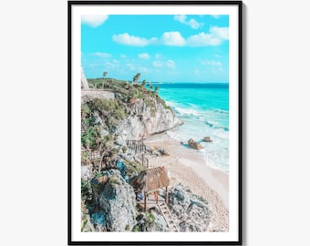 Tulum Kunstdruck, El Castillo Tempelposter, Wanddekoration Riviera Maya Mexiko