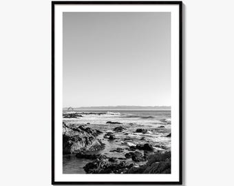 Impresión fotográfica en blanco y negro de San Luis Obispo, póster de la costa de Morro Bay