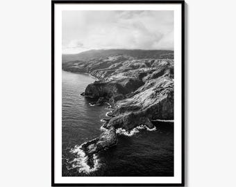Maui Black and White Fine Art Photo Print, Hawaii Poster, Coastline Wall Decor