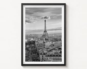 Paris Skyline Black and White Fine Art Photo Print, Eiffel Tower Boulevard Poster