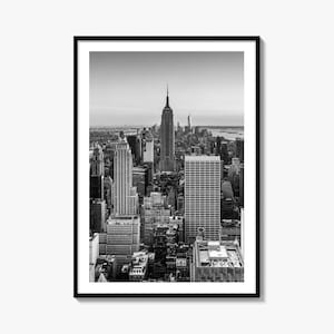 ニューヨーク市のスカイラインの白黒ファインアート写真プリント、マンハッタン、ニューヨーク市のポスター