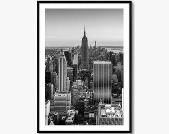 Impresión fotográfica artística en blanco y negro del horizonte de la ciudad de Nueva York, póster de Manhattan, Nueva York