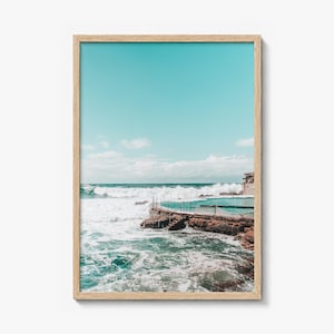 Bronte Beach Ocean Pool Fine Art Photo Print, sydney poster, full image (no border) in a natural wood frame