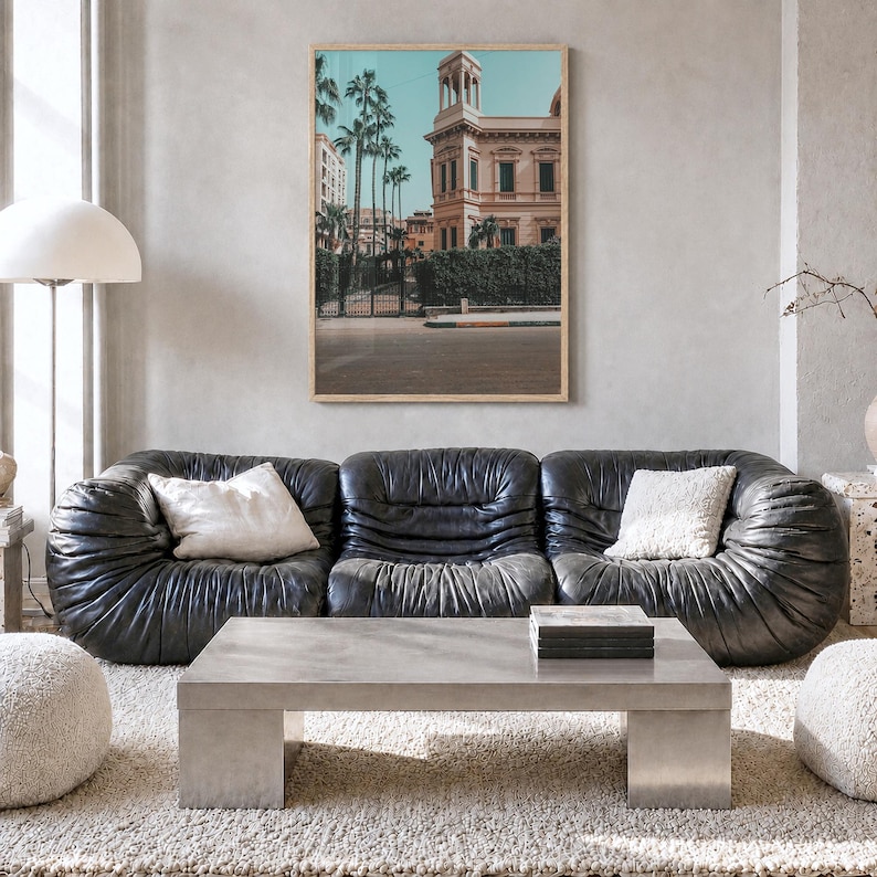 Alexandria Fine Art Photo Print, al-iskandariyah poster, full image (no border) in a natural wood frame, hanging in a living room