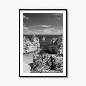 Algarve Foto Poster Druck, Algarve Schwarzweiß Wandkunst, Algarve Wand Fotografie, Algarve Reise, Algarve Karte Poster
