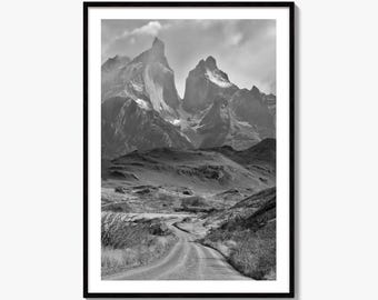 Torres del Paine Black and White Fine Art Photo Print, Patagonia Chile, Lake Pehoe