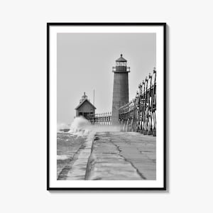 Grand Haven Foto Poster Druck, Grand Haven Schwarz Weiß Kunst, Grand Haven Wand Fotografie, Grand Haven Reise, Karte Poster