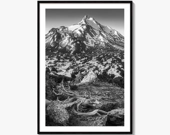Mount Jefferson Black and White Fine Art Photo Print, Oregon Poster, USA Wall Decor