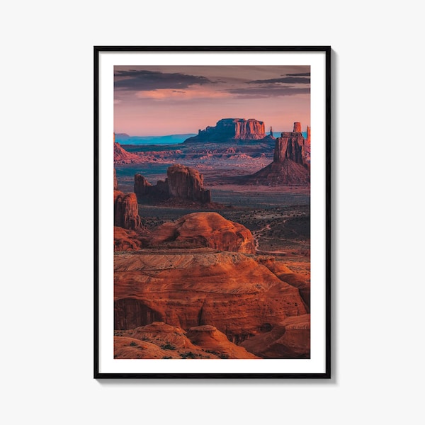 Impresión fotográfica de bellas artes de Monument Valley, póster de arte mural con paisaje de Hunts Mesa, Arizona