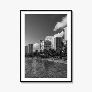 Waikiki Foto Poster Druck, Waikiki Schwarz Weiß Wandkunst, Waikiki Wand Fotografie, Waikiki Reise, Waikiki Karte Poster