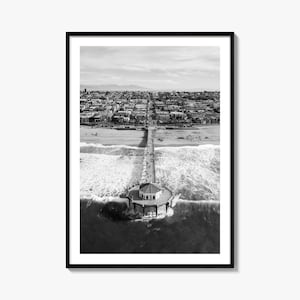 Poster fotografico di Manhattan Beach n. 1, arte in bianco e nero di Manhattan Beach, fotografia di Manhattan Beach, viaggi, poster con mappa