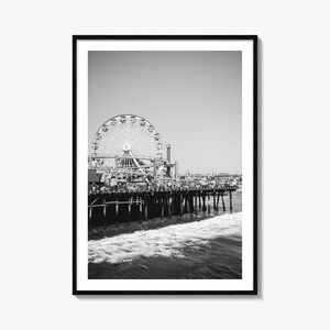Póster fotográfico de Santa Mónica n.º 2, arte mural en blanco y negro de Santa Mónica, fotografía mural de Santa Mónica, viajes, póster de mapa