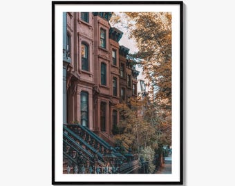 Stampa fotografica artistica di Park Slope, poster di Brooklyn, New York, autunno a Brownstone